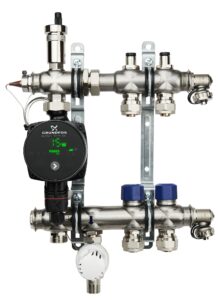 DVI Shunt m 2 kredse incl Varmefordelingsplade med isolering  og 16 mm pex rør til 30 m2