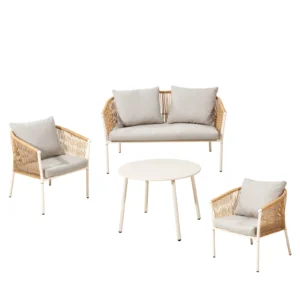Loungesæt råhvid - bord, sofa og 2 stole