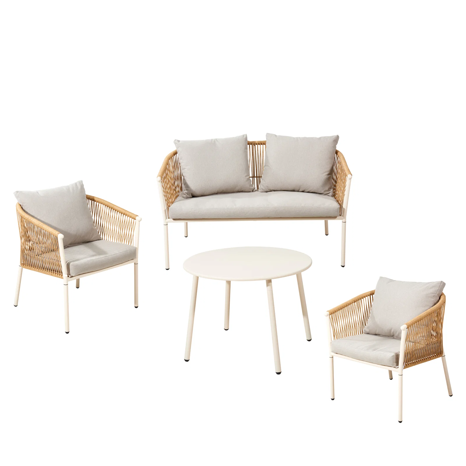 Loungesæt råhvid - bord, sofa og 2 stole